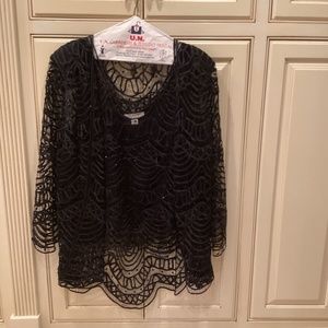 Solemates 2 piece formal overlay top and jacket. 100% silk, black in size 1X